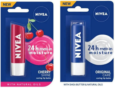 NIVEA Lip Care, Fruity Shine Cherry & Essential Care Cherry (Pack of 2, 9.6 g)